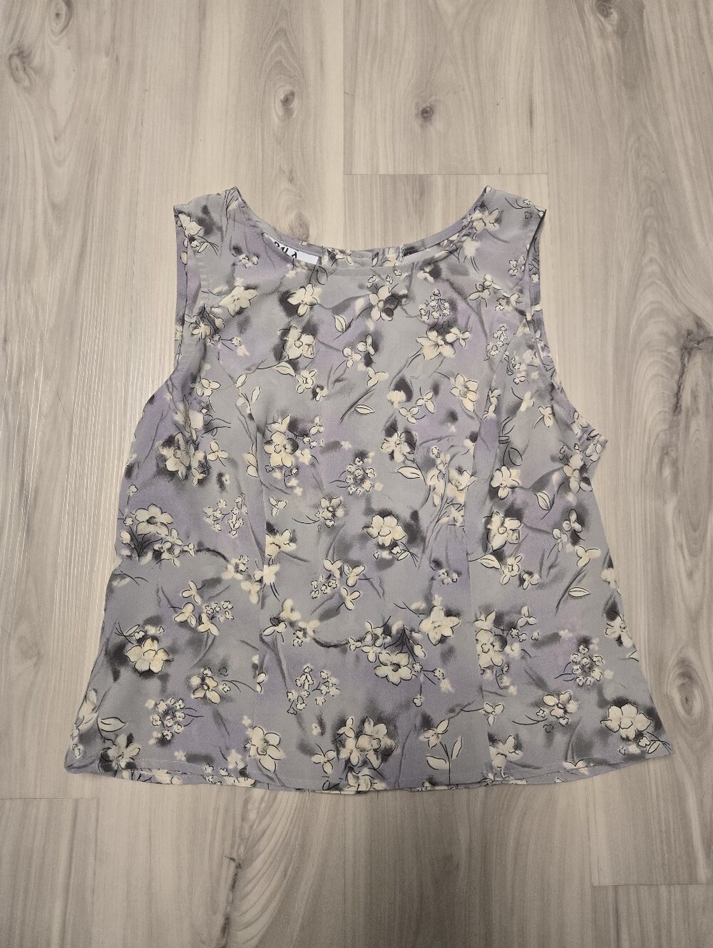 Vintage 90s PJLA Sportswear Dusty Purple Floral Blouse Sleeveless Button Back M